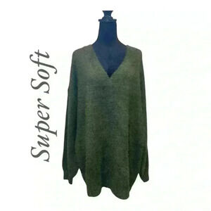White Birch Super Soft Army Green V-Neck Sweater 3X
